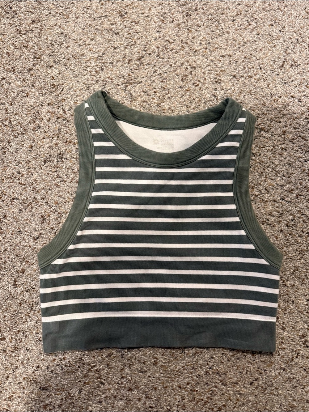 aerie Olive Green and White Striped Cropped Tank